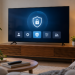Smart television displaying a privacy shield symbol